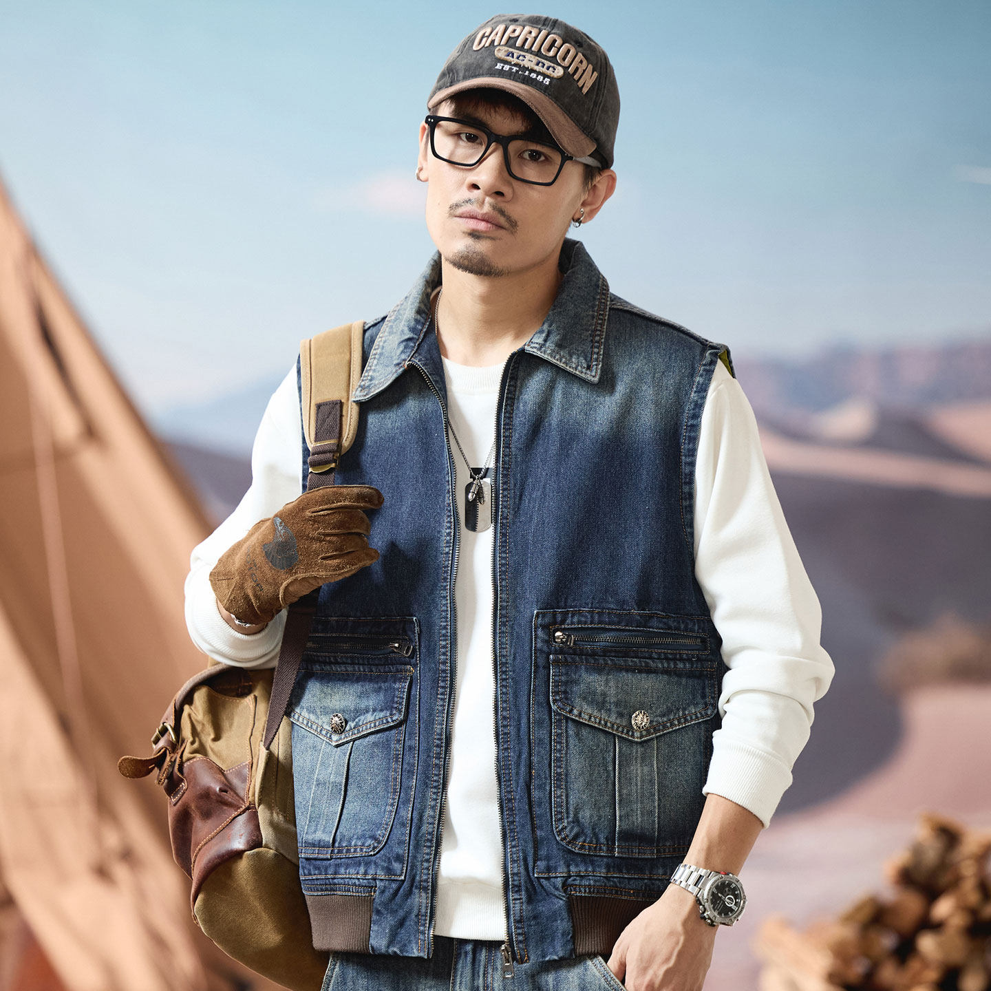 2025春秋季新款男士牛仔马甲宽松美式工装复古拉链款坎肩背心马夹,男装,常规马甲,淘宝优惠券,粉丝福利购,淘宝优惠卷