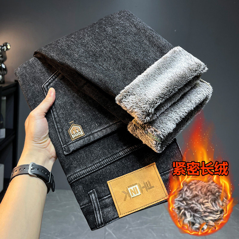加绒加厚长裤牛仔裤男士秋冬季