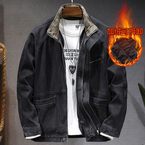 秋冬季新款立领加绒牛仔外套男潮