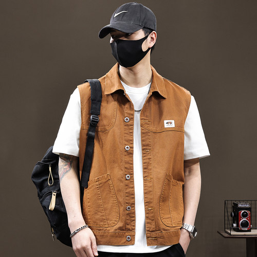 高级感痞帅休闲马甲男纯棉马夹潮