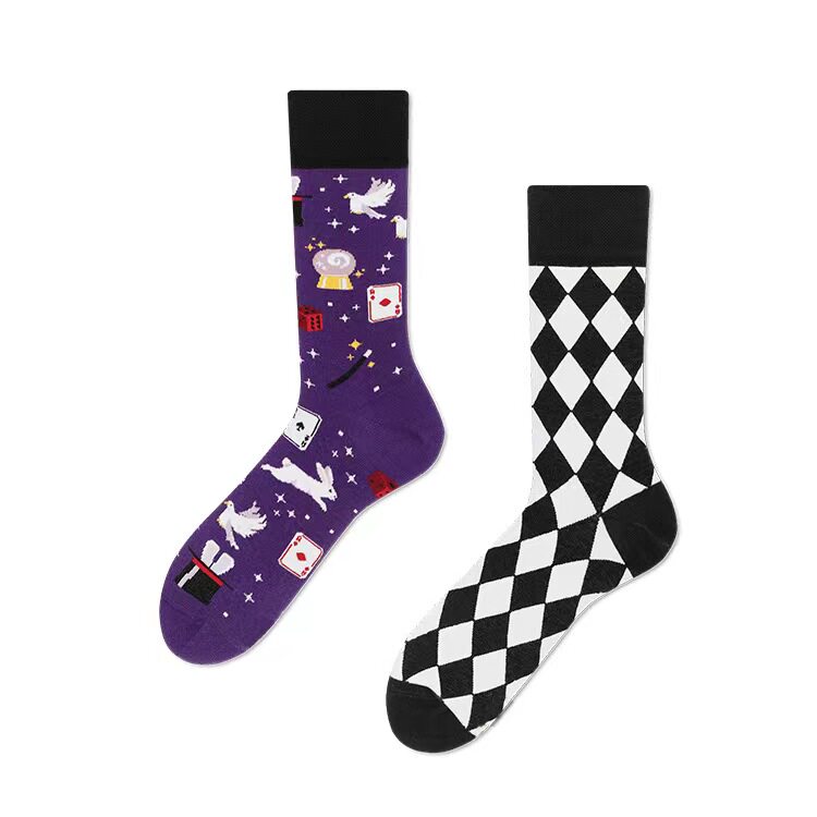 SSWEATSHOP AB Cartoon asymmetrical creative couple Street style contrasting color mandarin duck Instagram mid-tube trendy sock girls thumbnail 6