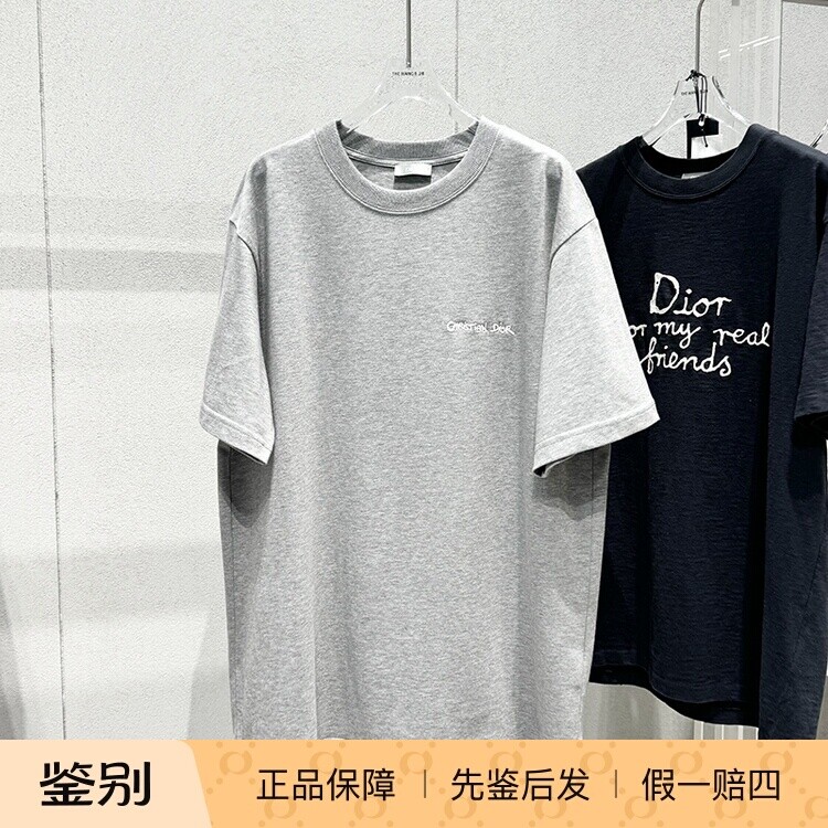 国内现货DIOR迪奥25春夏新款小字母刺绣logo灰色圆领T恤短袖折扣