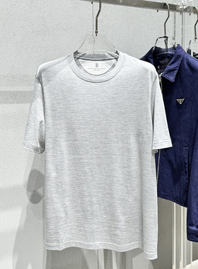 国内现货Brunello Cucinelli 25春夏新款灰色圆领男士BC短袖T恤