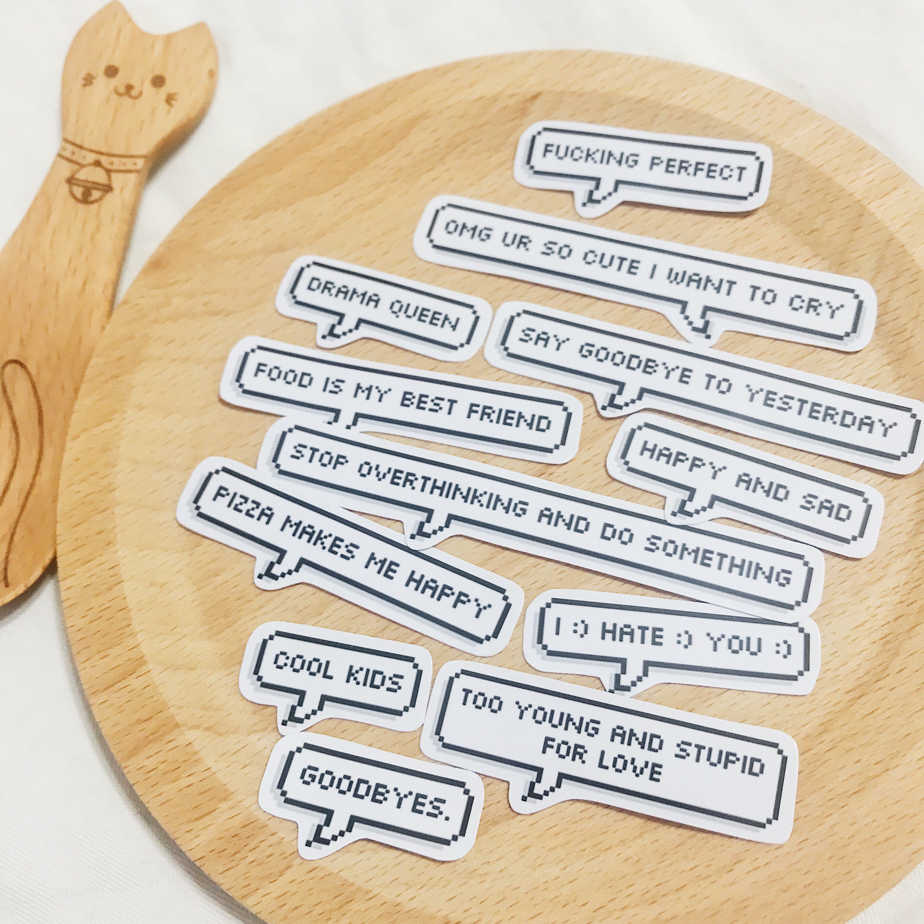 可爱ins风少女心对话框像素风  自制日记手帐文字贴纸 22枚入