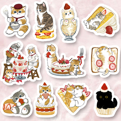 可爱鲨鱼猫咪mofusand草莓甜品蛋糕食物防水手账电脑行李箱贴纸
