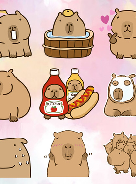 可爱卡皮巴拉capybara水豚贴纸动物手帐防水电脑水杯手机壳贴画