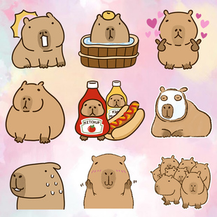 可爱卡皮巴拉capybara水豚贴纸动物手帐防水电脑水杯手机壳贴画
