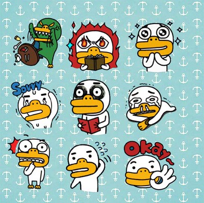 kakao talk 搞怪kuso风 TUBE 鸭子表情贴纸 自制周边贴纸 26枚入