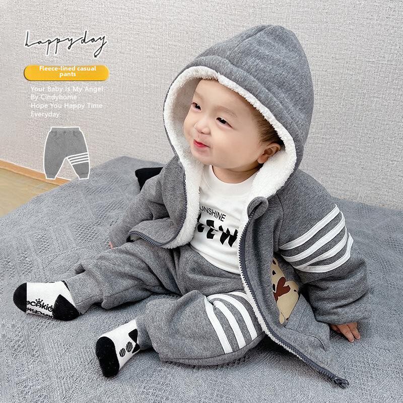 男童装秋冬装婴儿衣服厚加绒裤子外套装0一1岁半2男孩棉衣男宝宝3