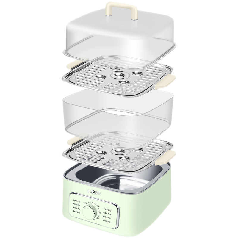 尔电蒸锅家用电煮锅可视蒸格不锈钢蒸笼三层透明旋 ZN23FK9