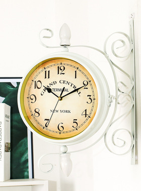 货源欧式复古创意家居白色壁钟表double side clock双面