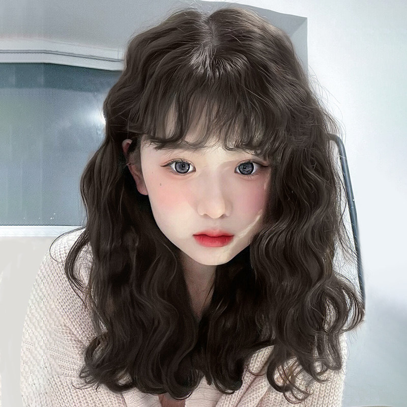 日系假发女中长发羊毛卷日常短卷发套时尚新款锁骨发自然全头套式