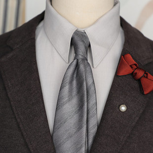 高级感 商务正装男士8CM职业面试手打领带 白领条纹灰色黑色宴会