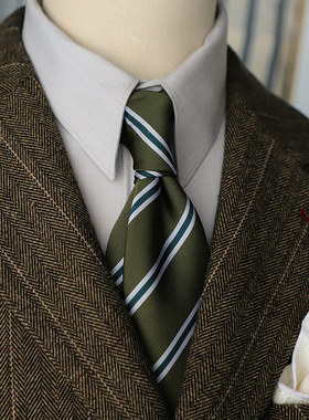 法式简约男士条纹控绅士职业商务领带蓝色绿色藏青工作面试宴会款