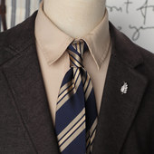 7CM职业商务正装 礼盒装 复古韩版 酒红藏青条纹领带手打垂坠绅士风