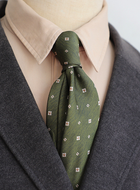 法式优雅 复古韩版8CM轻奢休闲正装藏青绿色棕色花纹男士西装领带