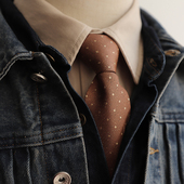 上班节约五分钟 复古拉链圆点商务领带酒红藏青咖啡色男士 一拉得