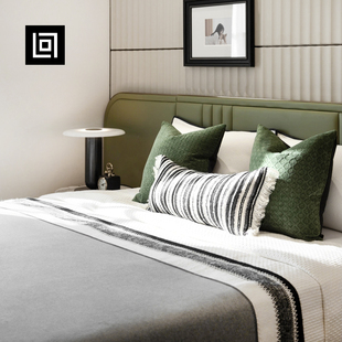 轻奢样板间民宿酒店卧室绿色系定制床品套件抱枕搭毯床头靠垫 软装