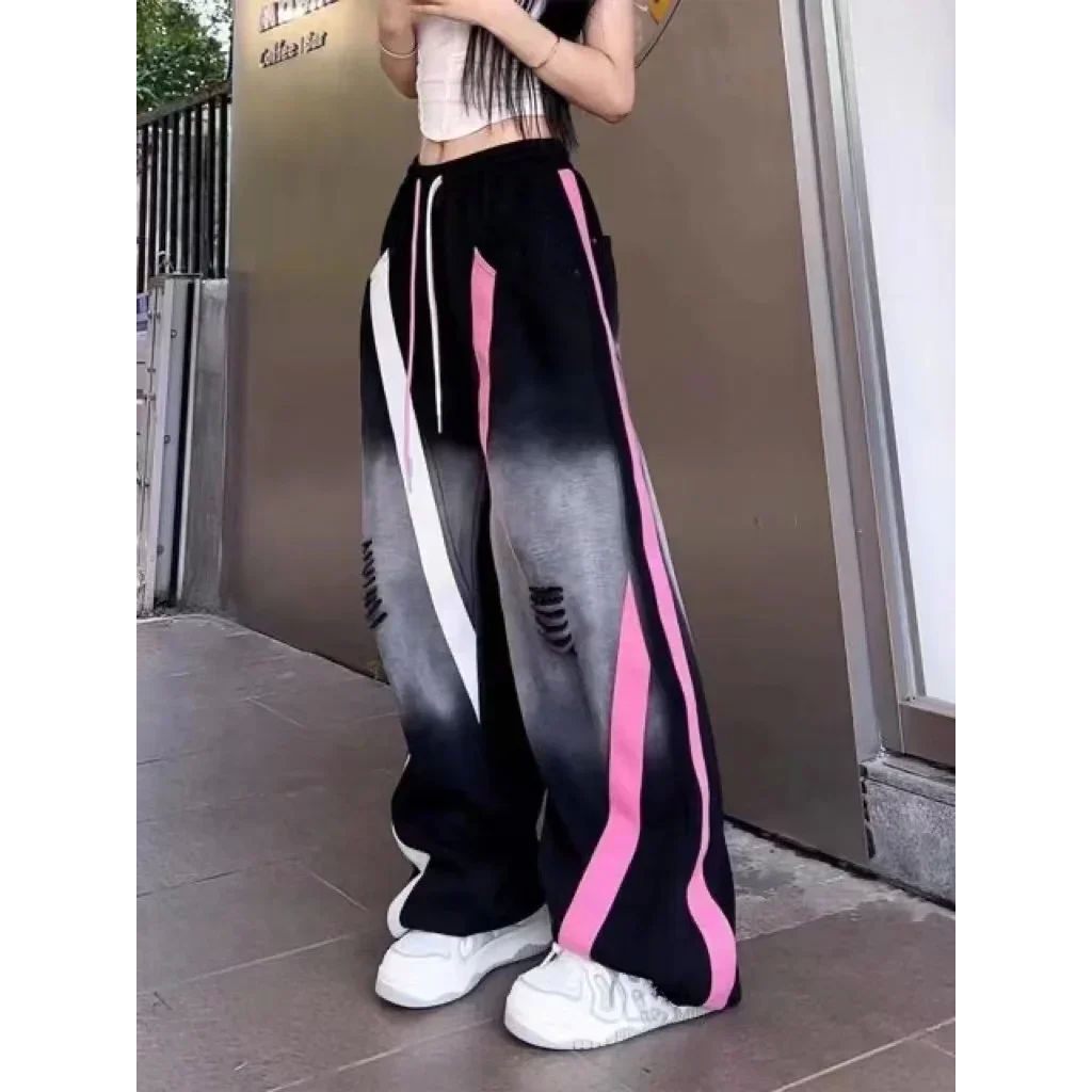 Color blocked drawstring loose casual pants 拼色抽绳休闲长裤