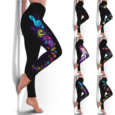 Feminine butterfly print musical note black plus size leggin