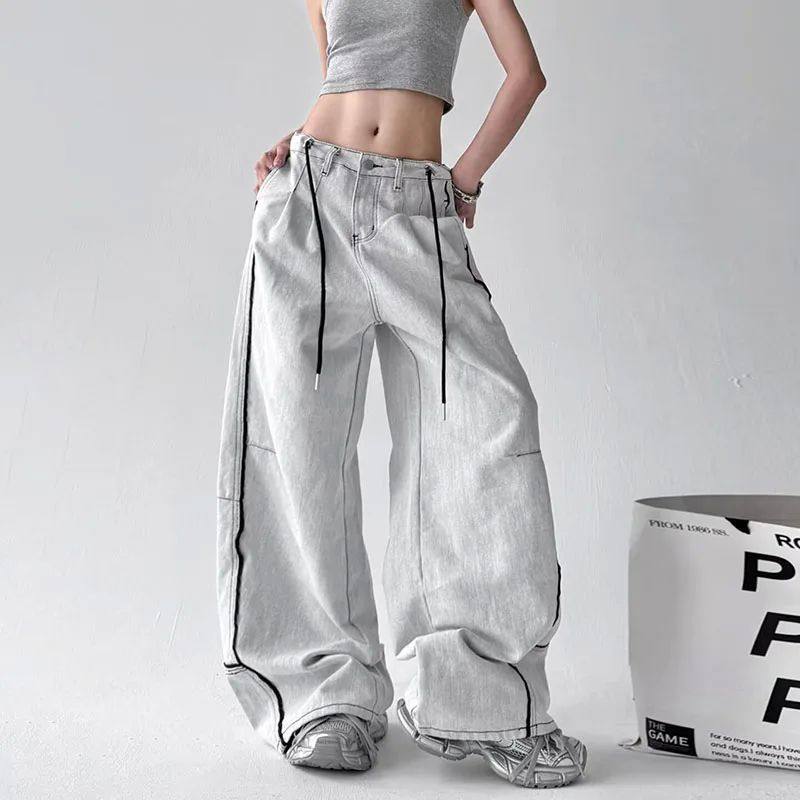 高街拼色口袋阔腿弯刀裤 Versatile wide leg curved knife pants,女装/女士精品,休闲裤,淘宝优惠券,粉丝福利购,淘宝优惠卷