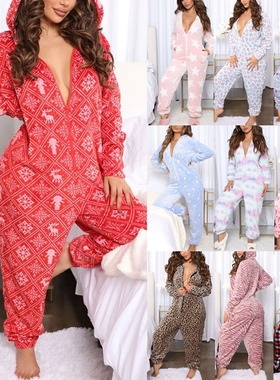 Autumn and winter leopard print Christmas hooded ladies home