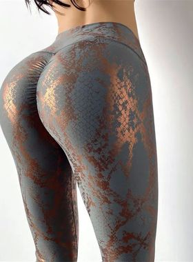 Printed tight elastic hot stamping yoga pants印花烫金瑜伽裤