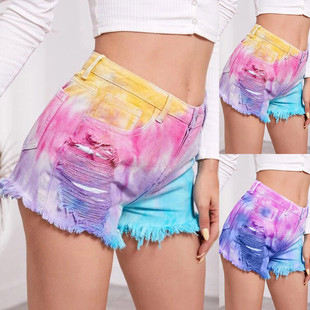 Tie-dye ripped loose women's denim shorts扎染宽松牛仔短裤
