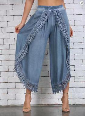 Women's lace harem pants wide leg pants women蕾丝花边阔腿裤