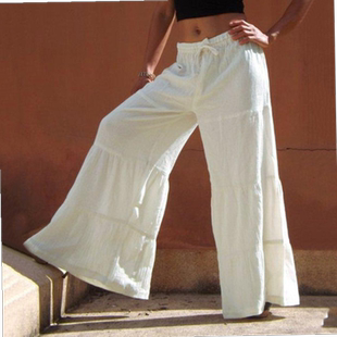 flared pants beach summer Wide pants松紧腰阔腿裤 leg