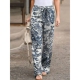 waistband 休闲印花松紧腰长裤 pants printed elastic 女 Casual