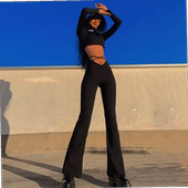 shaped waist cross Women umbilical flared strap casual