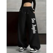 女 wide High 高腰休闲字母印花阔脚裤 waisted letter leg pants