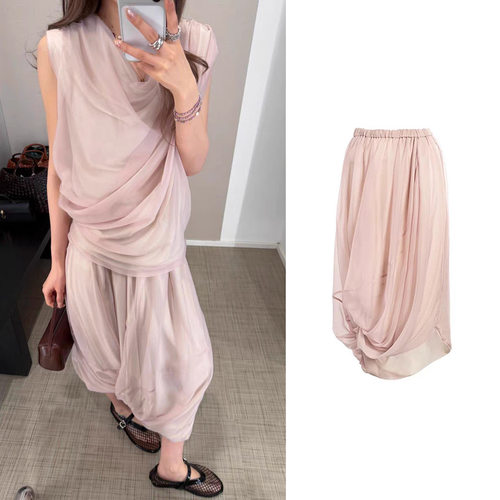 纯色不规则褶皱直筒休闲裤女