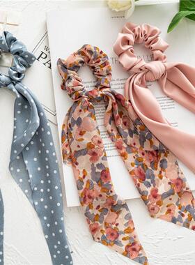 Fashion Floral Print Scrunchies Solid Color Hair ribbon For