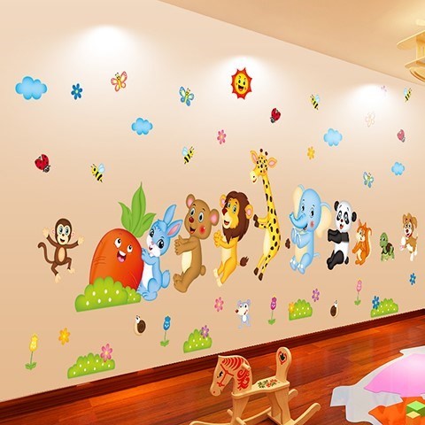 新款教室布置动物学校装饰幼儿园墙贴画儿童房宝宝卧室班级玻璃墙图片