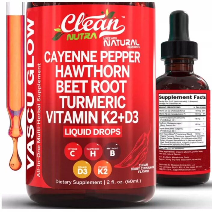美国Clean Nutra Cayenne辣椒滴补充液山楂浆果维生素D3 K2甜菜根