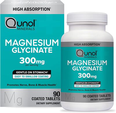 美国Qunol 甘氨酸镁 300mg 100% 甘氨酸螯合镁补充剂 90片
