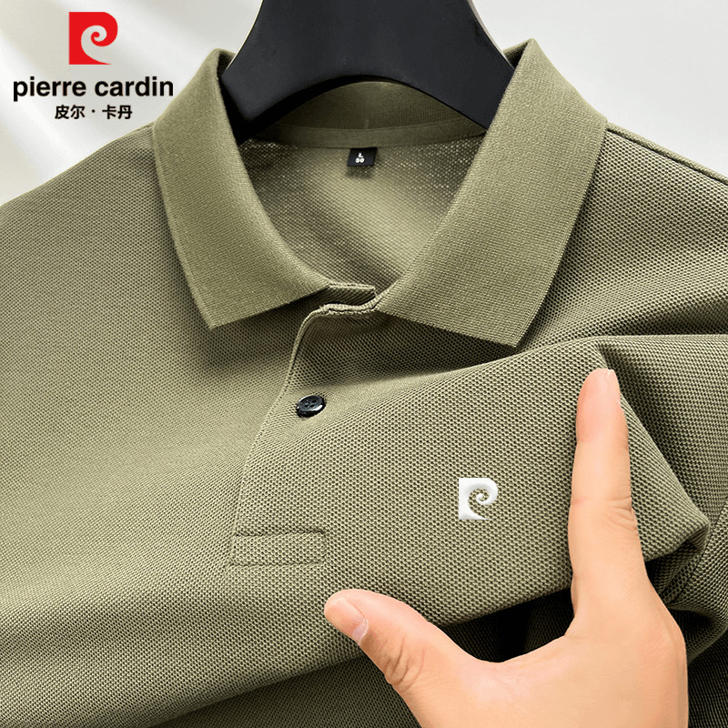 皮尔卡丹夏季新款男士纯棉短袖polo衫时尚简约半袖翻领纯色t恤衫