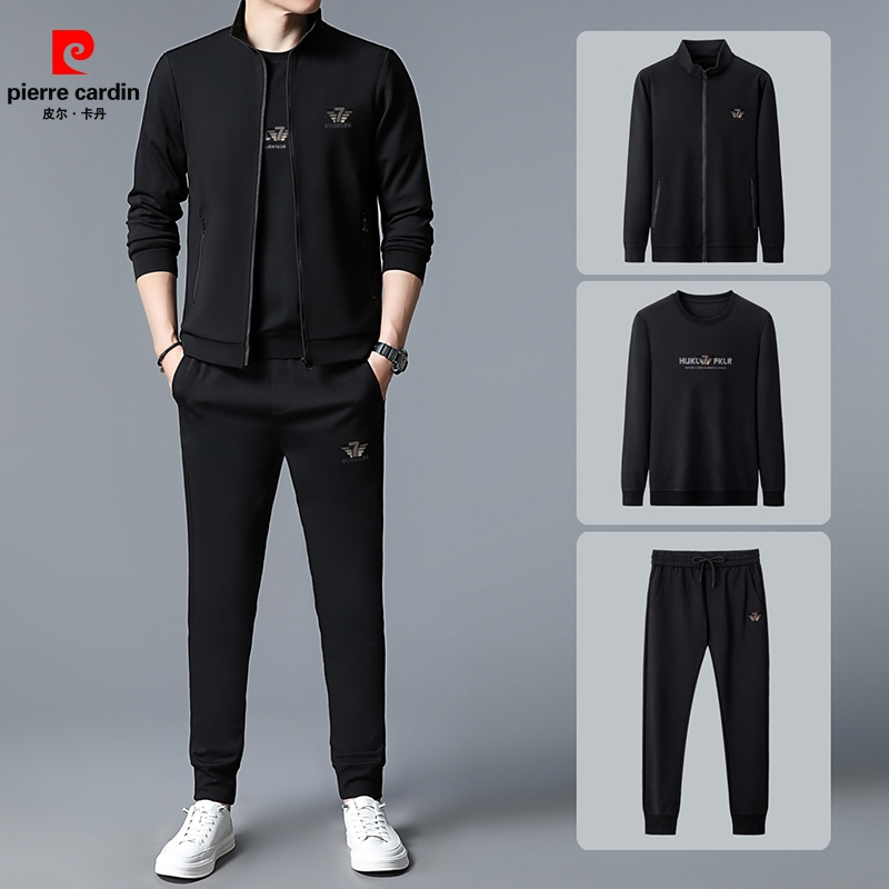 皮尔卡丹春秋季潮流新款纯棉运动套装男士时尚帅气休闲跑步运动服