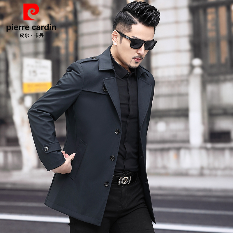 皮尔卡丹秋冬新款男士风衣夹克衫