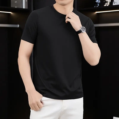 皮尔卡丹夏季新款男士桑蚕丝体恤