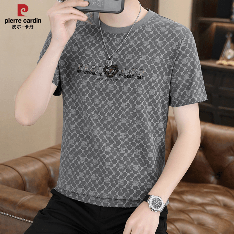 皮尔卡丹夏季冰丝圆领男士T恤潮