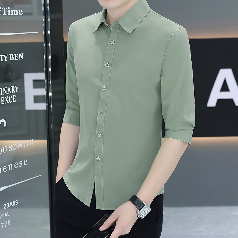 冰丝衬衫男2025夏季中袖修身衬衣五分袖半截袖纯色凉感寸衣高级感,男装,衬衫,淘宝优惠券,粉丝福利购,淘宝优惠卷