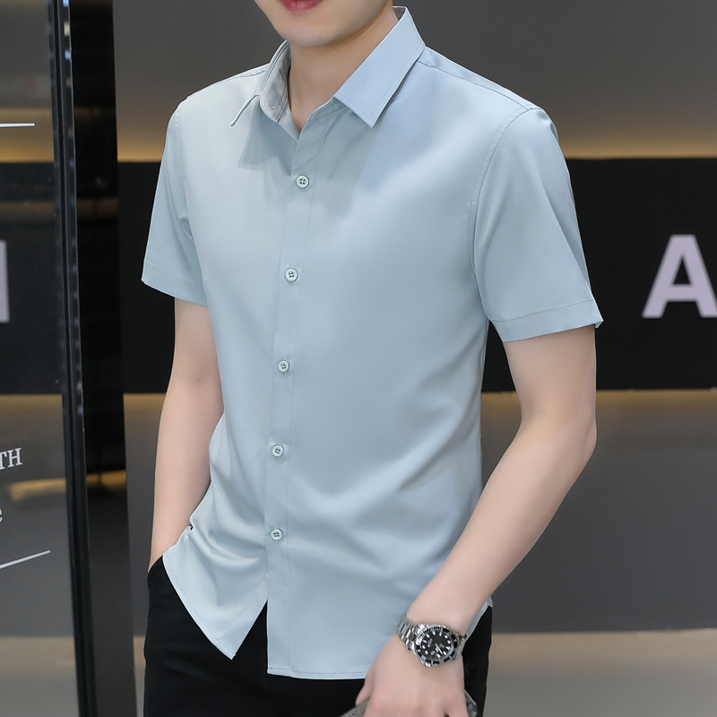 纯色版男士衬衣冰丝面料免烫抗皱