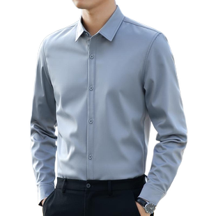 秋冬款男士长袖衬衫净版纯色高级感帅气休闲商务正装加绒加厚衬衣