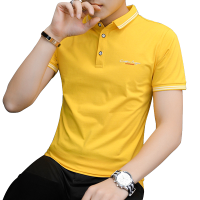夏装短袖T恤男带有领半袖青年休闲Polo衫夏天纯棉丅桖潮流上衣服