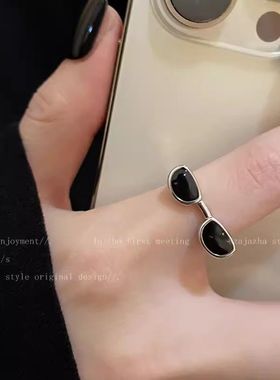 合金戒指 趣味墨镜食指戒开口戒指女生独特小众设计夏天开口指环