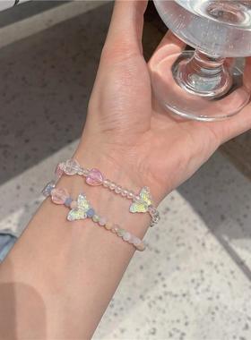 甜美&夏天~彩色串珠亚克力蝴蝶手链女夏ins小众设计简约百搭手饰