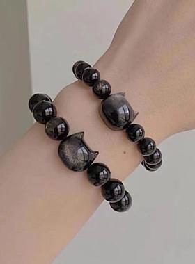 银曜石金曜石猫咪手链醒狮貔貅花朵男女情侣款时尚水晶手串